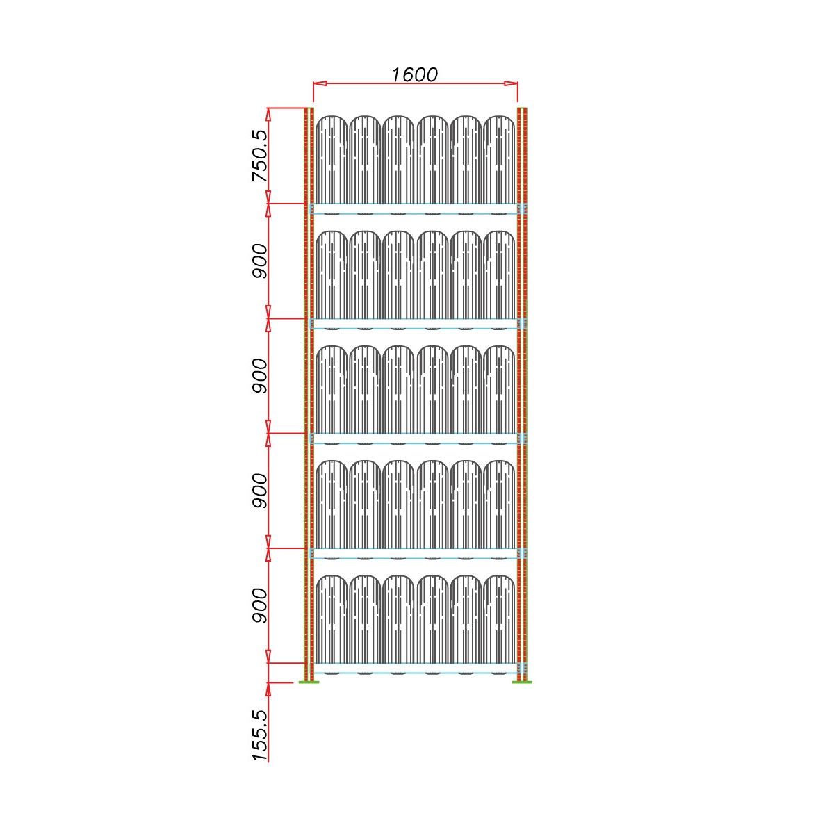 Scaffale Porta Gomme Big 5 livelli / cm. L.160xP.50xH.450-BASE