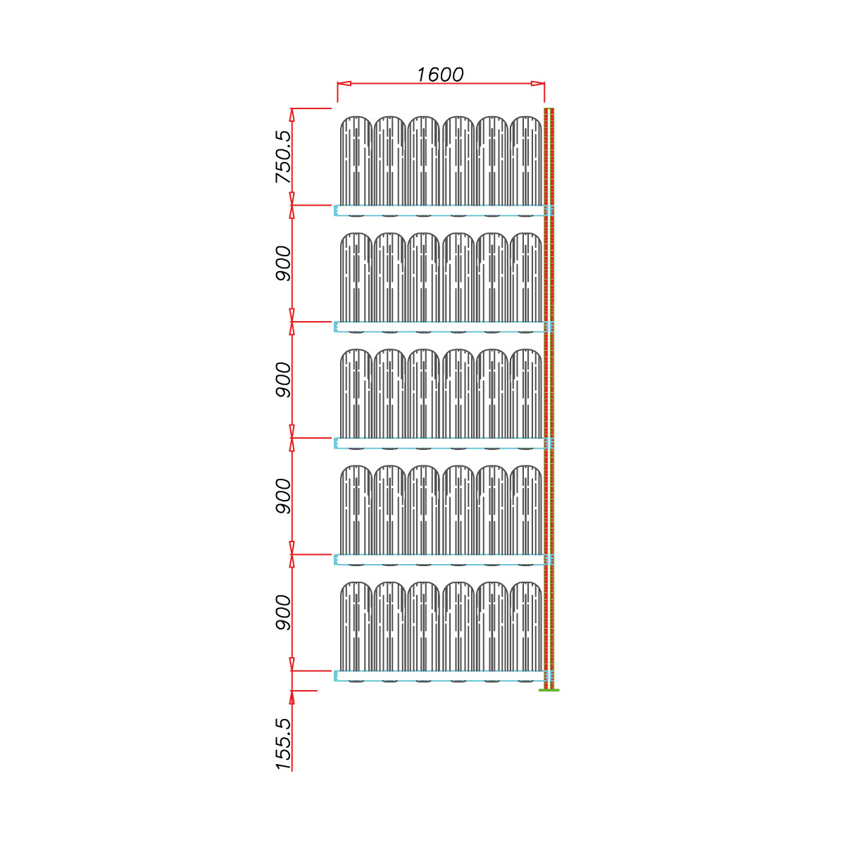 Scaffale Porta Gomme Big 5 livelli / cm. L.160xP.50xH.450-AGG