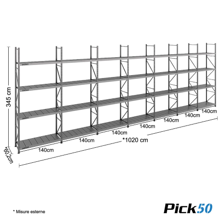 Scaffale Magazzino Robusto - cm. L.980xP.60xH.345 - Pick50