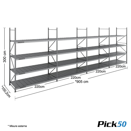 Scaffale Magazzino Robusto - cm. L.880xP.100xH.300 - Pick50