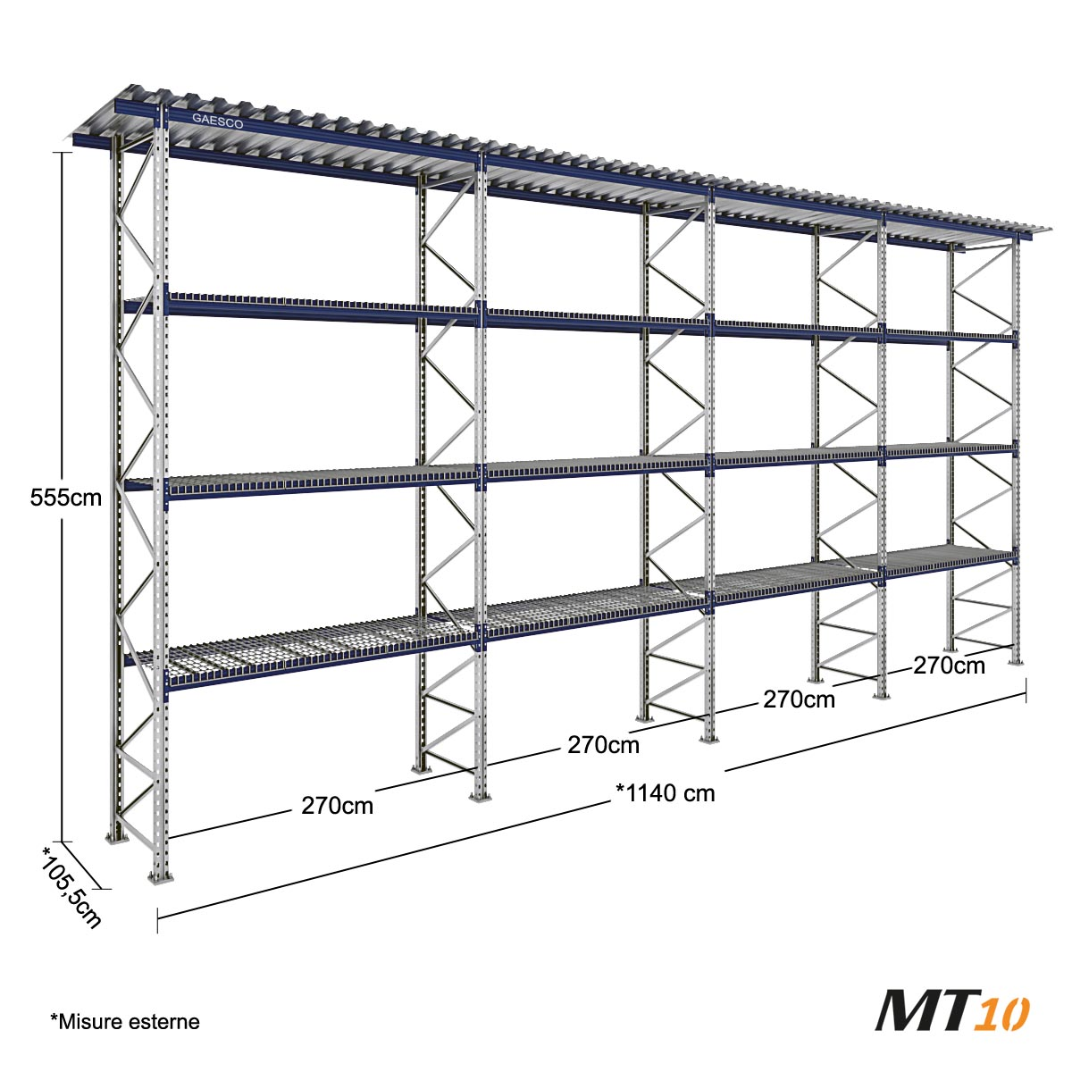 Scaffale Portapallet con tettoia (48 bancali) - cm. L.1140xP.100xH.550 (KIT)