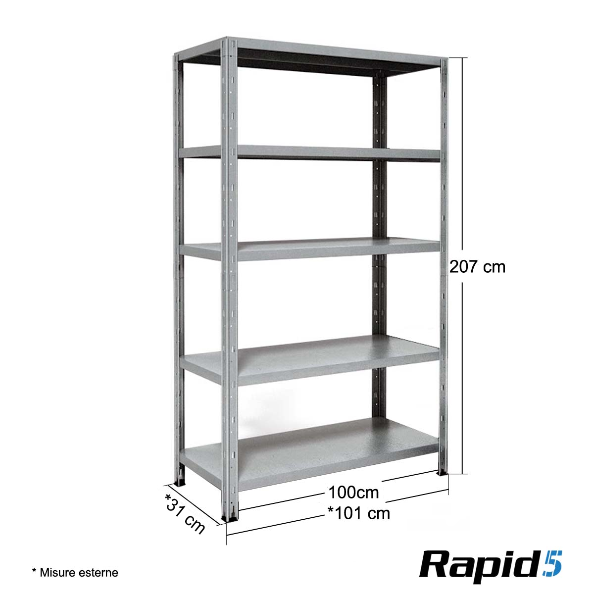 Scaffale Acciaio Rapid5 Zinc. 5 Rip.150KG - L.100xP.30xH.200 cm