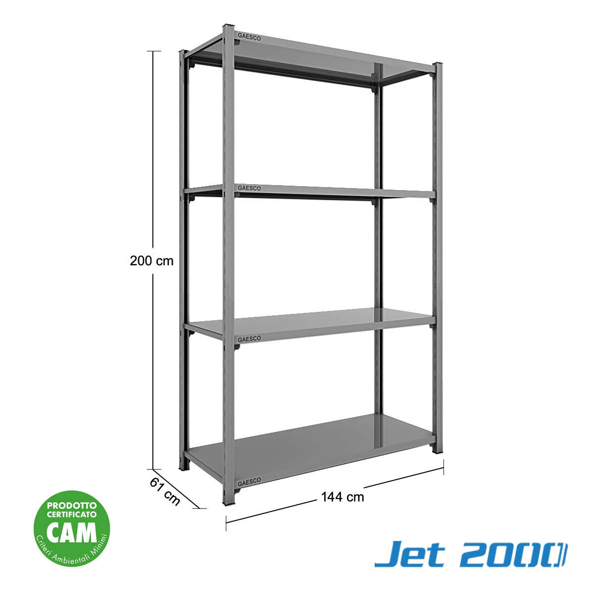 Scaffale a gancio 4 Ripiani JET2000 - cm. L.140xP.60xH.200