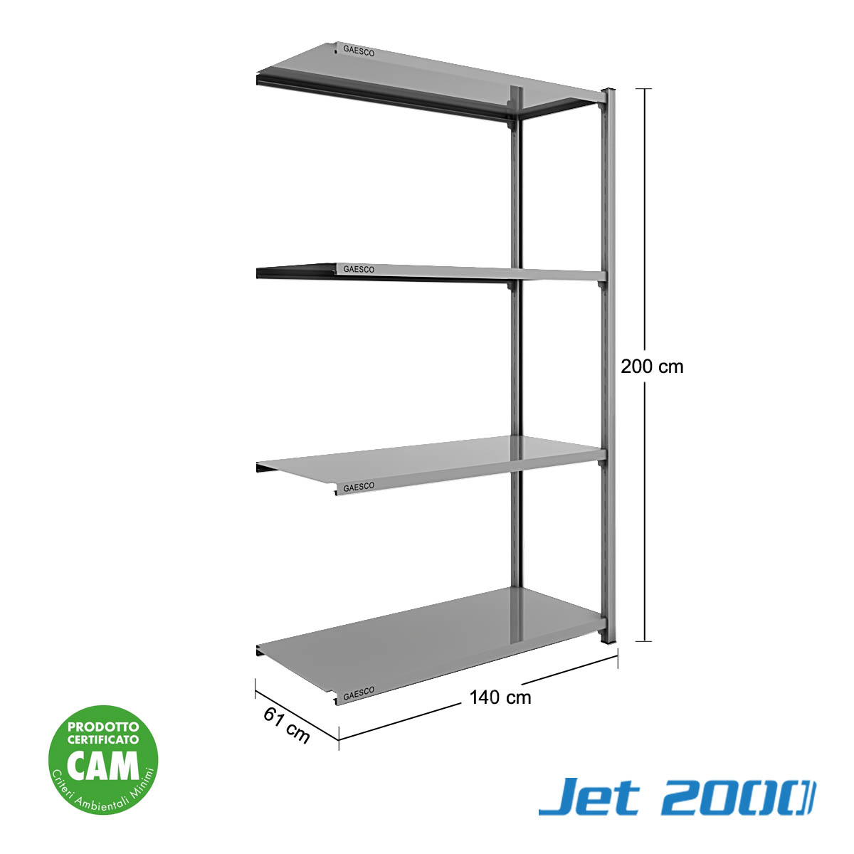 Scaffale a gancio 4 Ripiani JET2000 - cm. L.140xP.60xH.200-Agg.