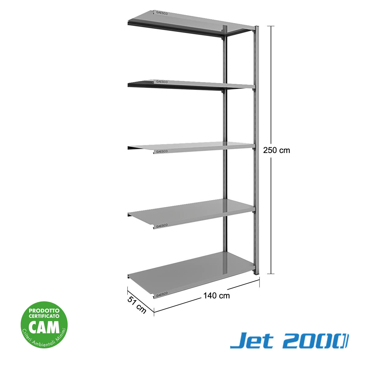 Scaffale a gancio 5 Ripiani JET2000 - cm. L.140xP.50xH.250-Agg.