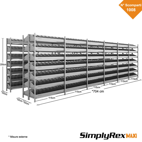 Scaffale per minuterie a 1008 Divisori – Simplyrex – cm. L.704xP.30xH.200
