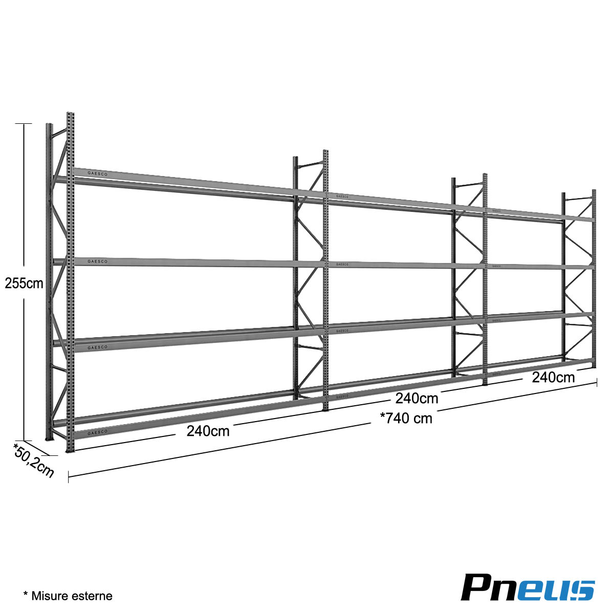 Scaffale portagomme per 144 pneumatici / cm. L.720xP.50xH.255 