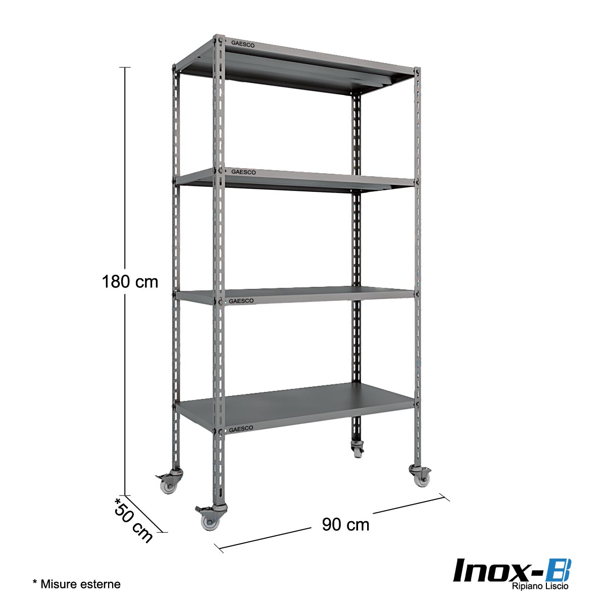 Scaffale Acciaio inox Bullone su ruote - cm. L.90xP.50xH.180