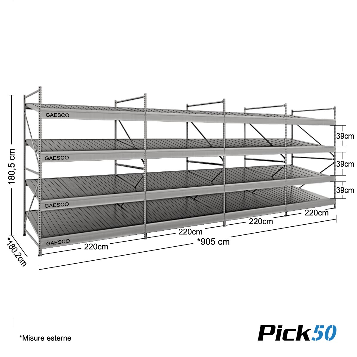 Scaffale Magazzino a gravità - cm. L.220xP.180xH.180 - Pick50