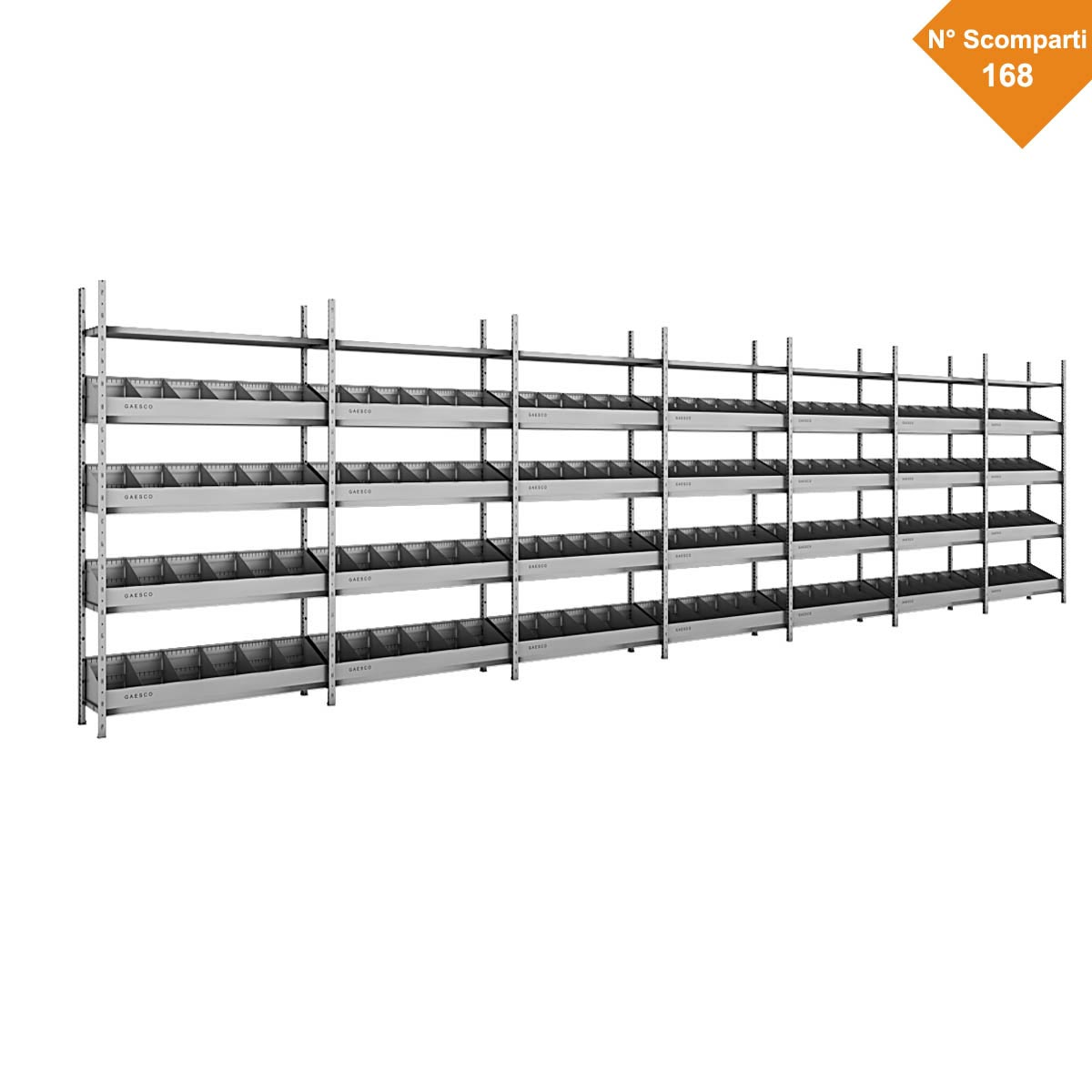 Scaffale per minuterie a 168 Divisori – Simplyrex – cm. L.821xP.30xH.200