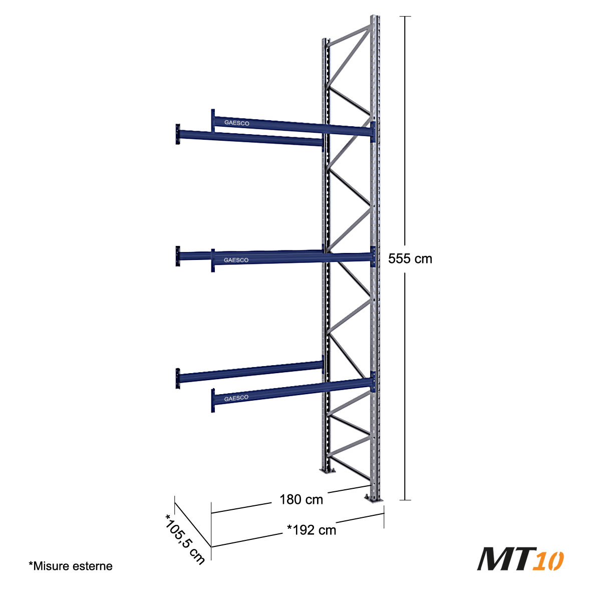 Scaffale portapallet MT10 / cm. L.180xP.100xH.555 / 3 Liv. (AGG)
