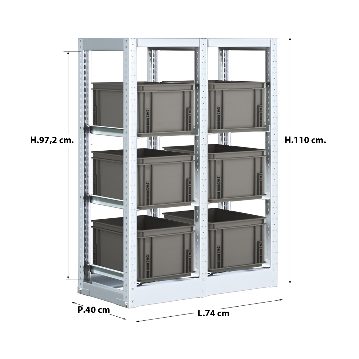 Scaffale con 6 cassette – contenitori 20 LT estraibili - cm L.74xP.40xH.110