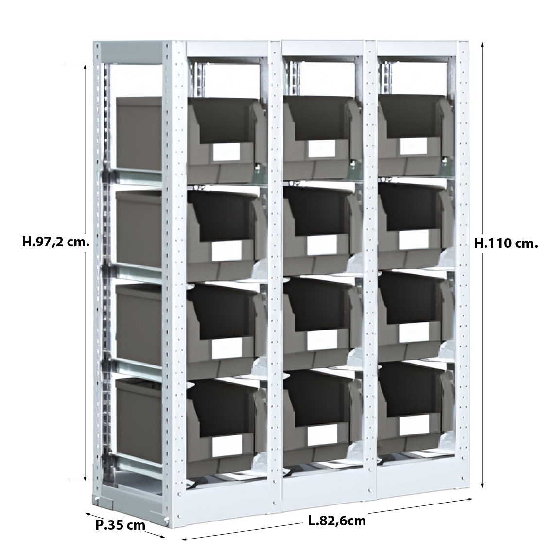 Scaffale con 12 cassette – contenitori 12,5 LT estraibili - cm L.83xP.35xH.110