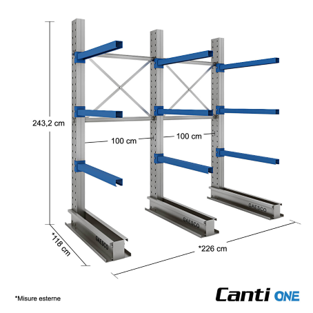 Cantilever da 3 colonne Monofronte con 9 bracci cm 100 / cm. L.220 x P. 100 x H.250