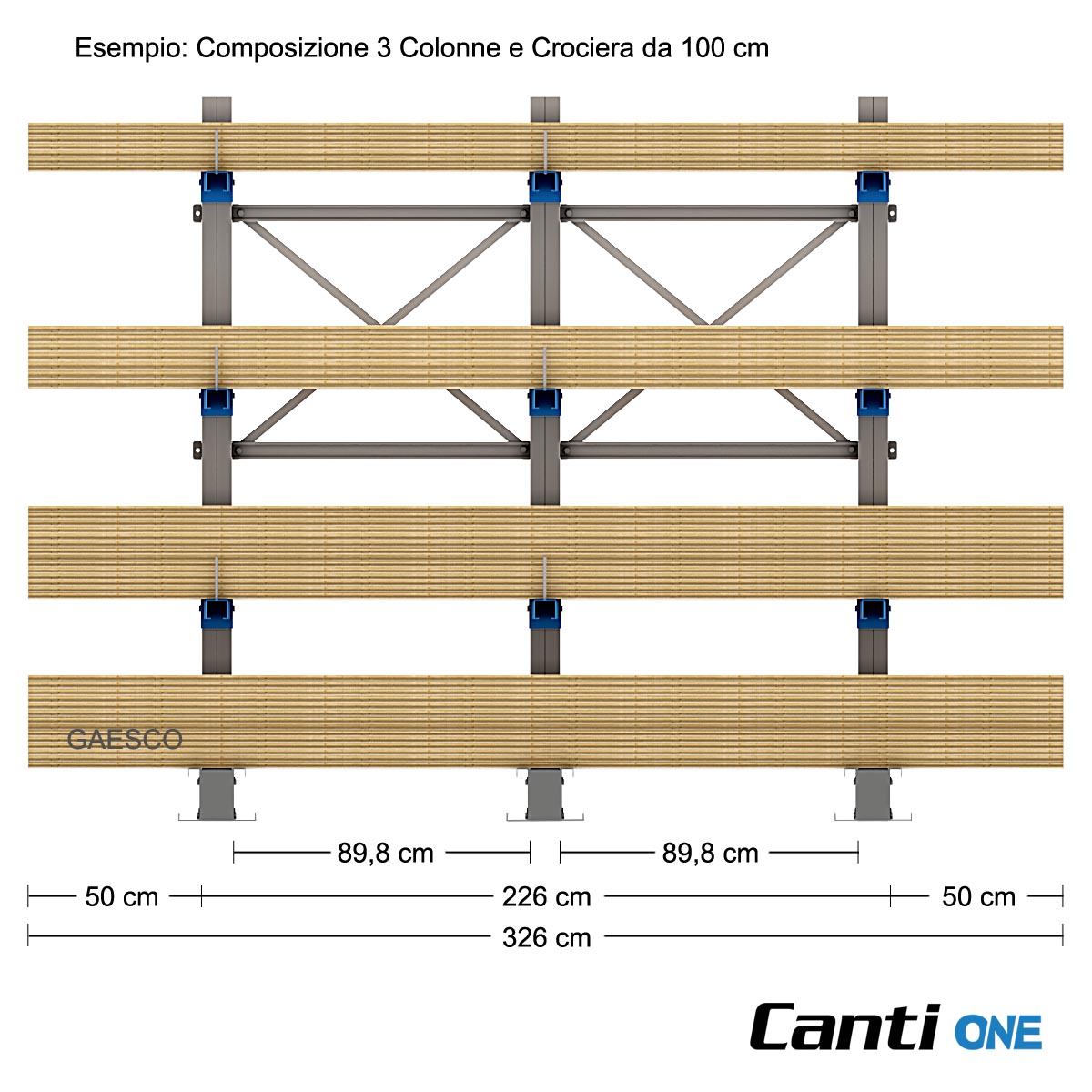 Cantilever da 3 colonne Monofronte con 9 bracci cm 100 / cm. L.220 x P. 100 x H.250