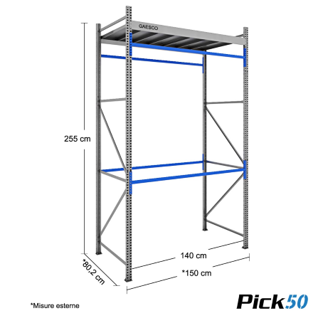 Scaffale Appenderia  –  Pick50 - 2 livelli – L.140xP.80xH.255 cm