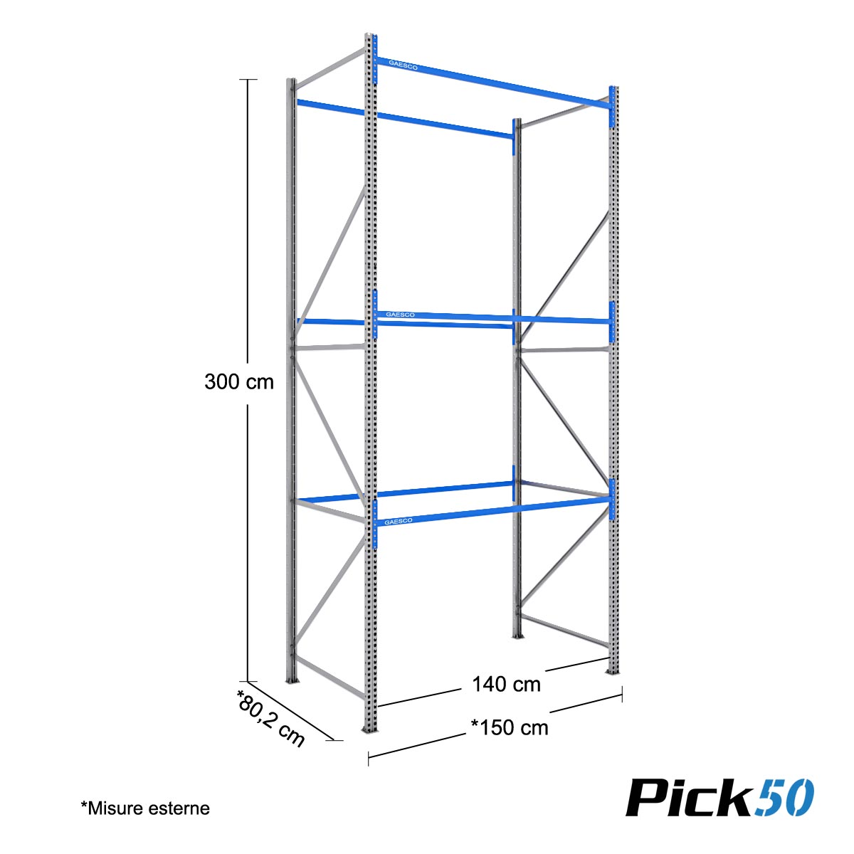 Scaffale Appenderia  –  Pick50 - 2 livelli – L.140xP.80xH.300 cm