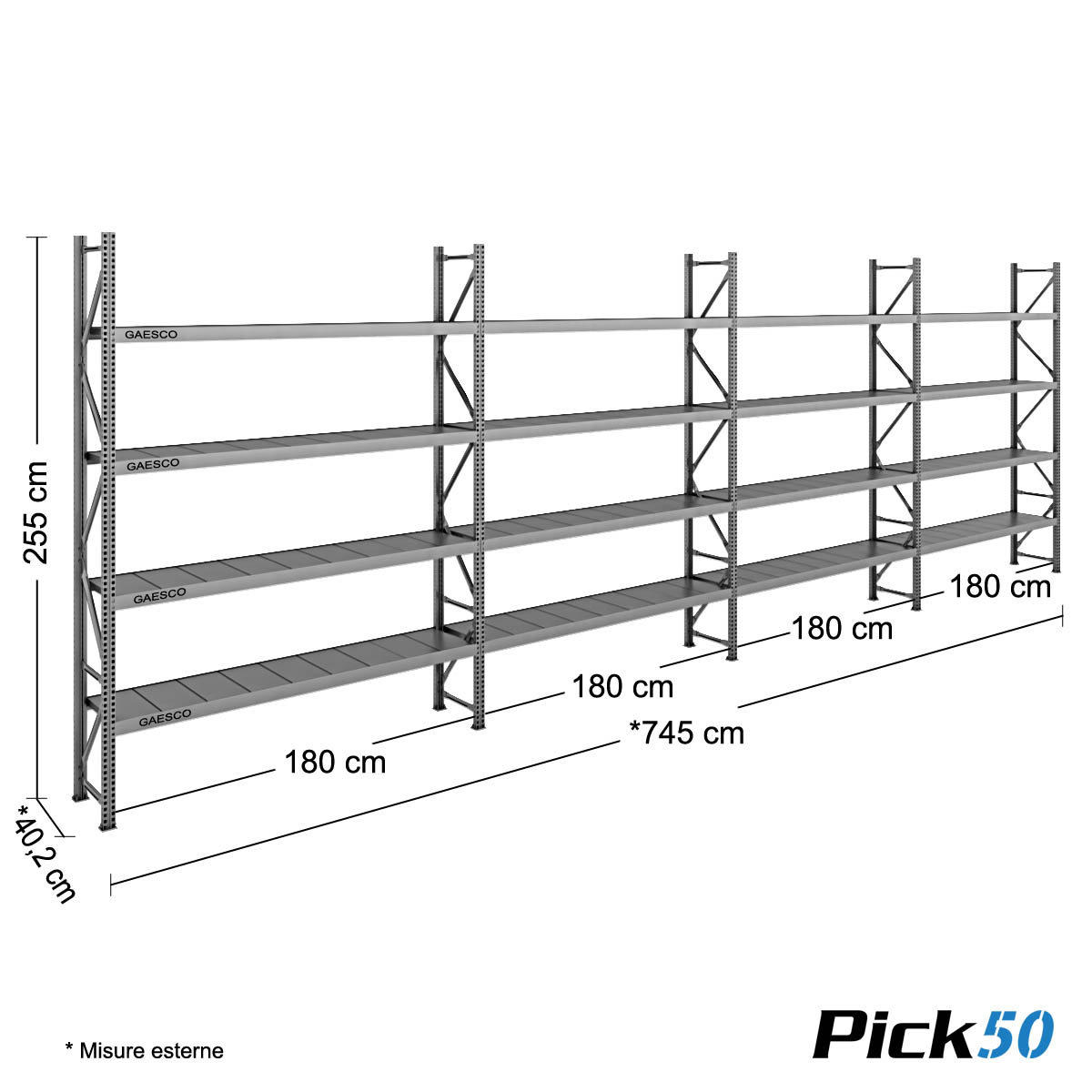 Scaffale Magazzino Robusto - cm. L.720xP.40xH.255 - Pick50
