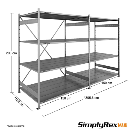 Scaffale Metallico SIMPLYREX - cm. L.300xP.100xH.200 (KIT)