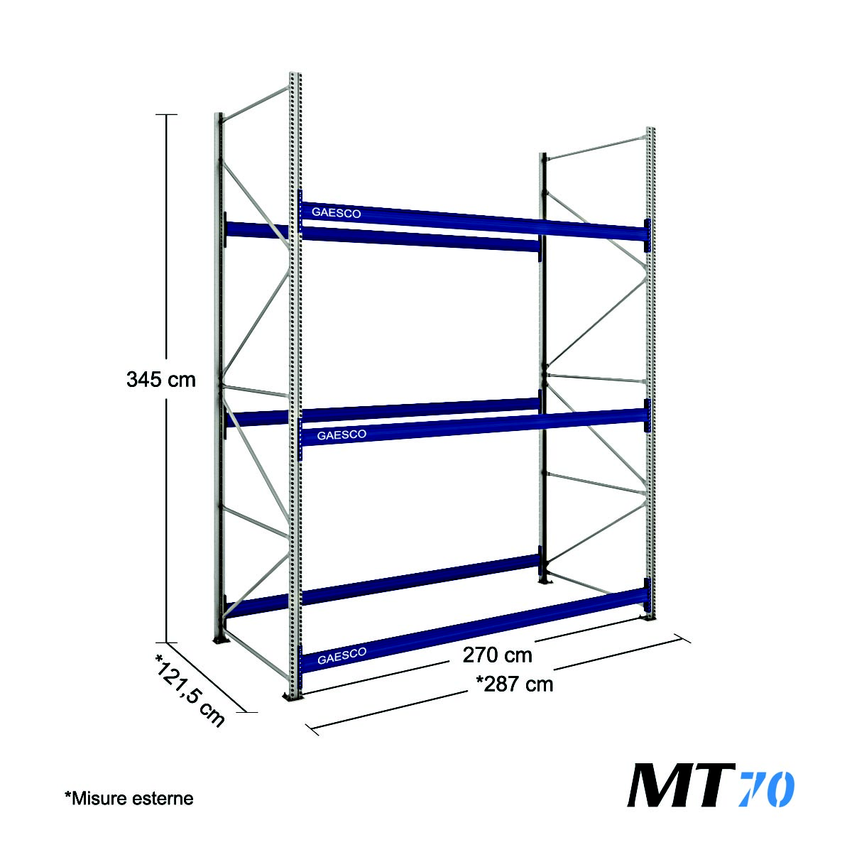 Scaffalatura porta pneumatici su bancale MT70 / cm. L.270xP.120xH.345-BASE