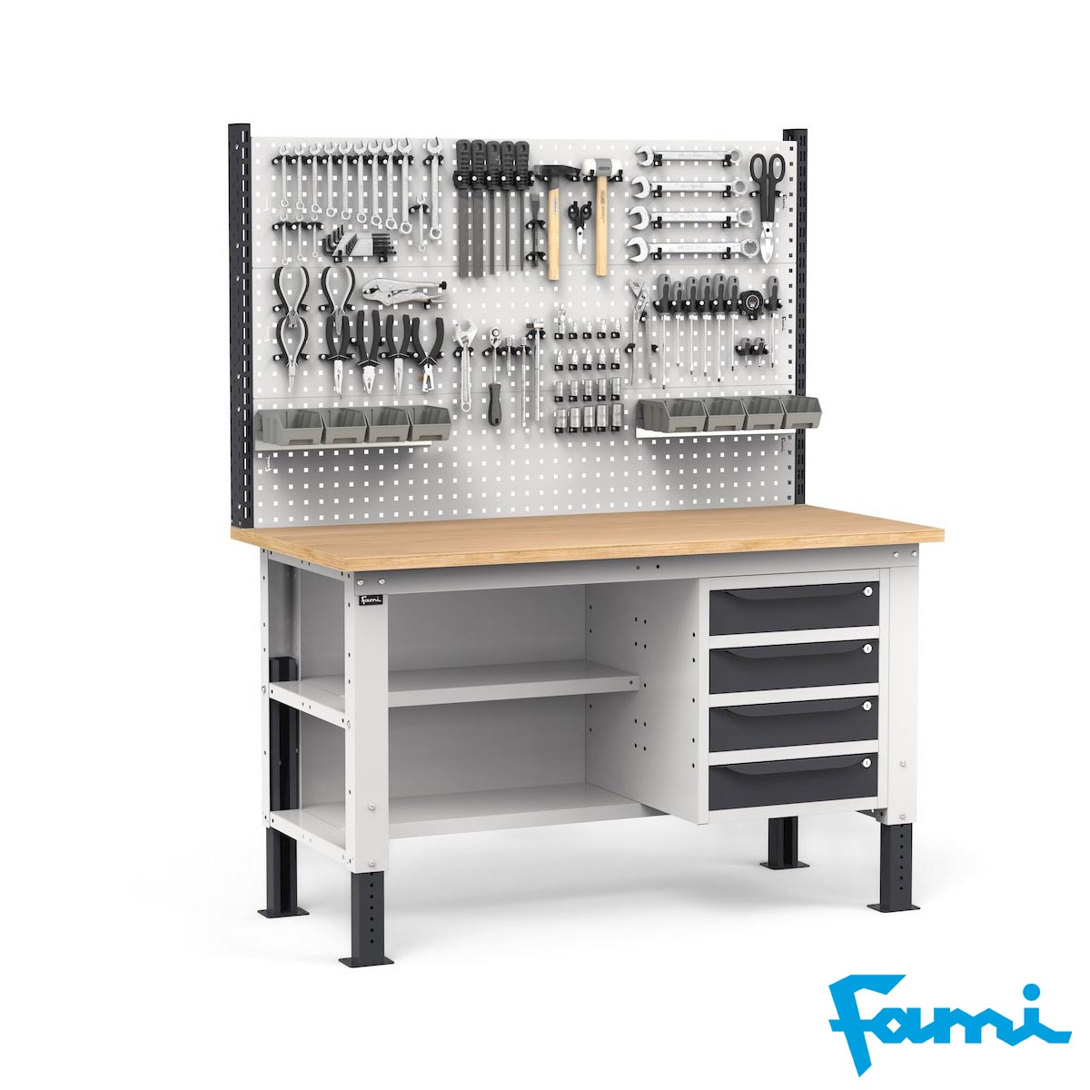 Banco da lavoro piano in legno H regolabile (GRIGIO) / cm. L.150xP.75xH.167,5/205 – FAMI WORK1530