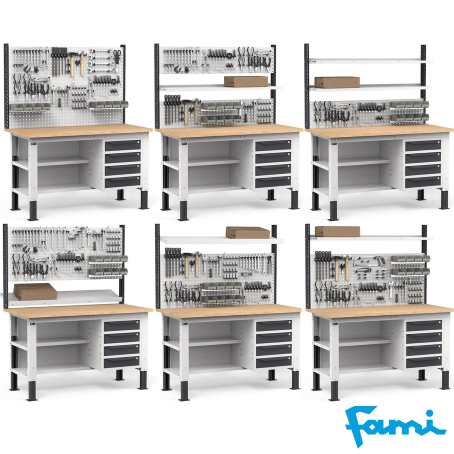 Banco da lavoro piano in legno H regolabile (GRIGIO) / cm. L.150xP.75xH.167,5/205 – FAMI WORK1530