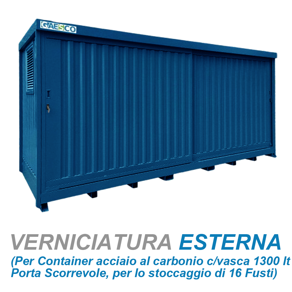 Verniciatura esterna per Container c/vasca 1300 lt. Porta scorrev. Stoccaggio 16 Fusti