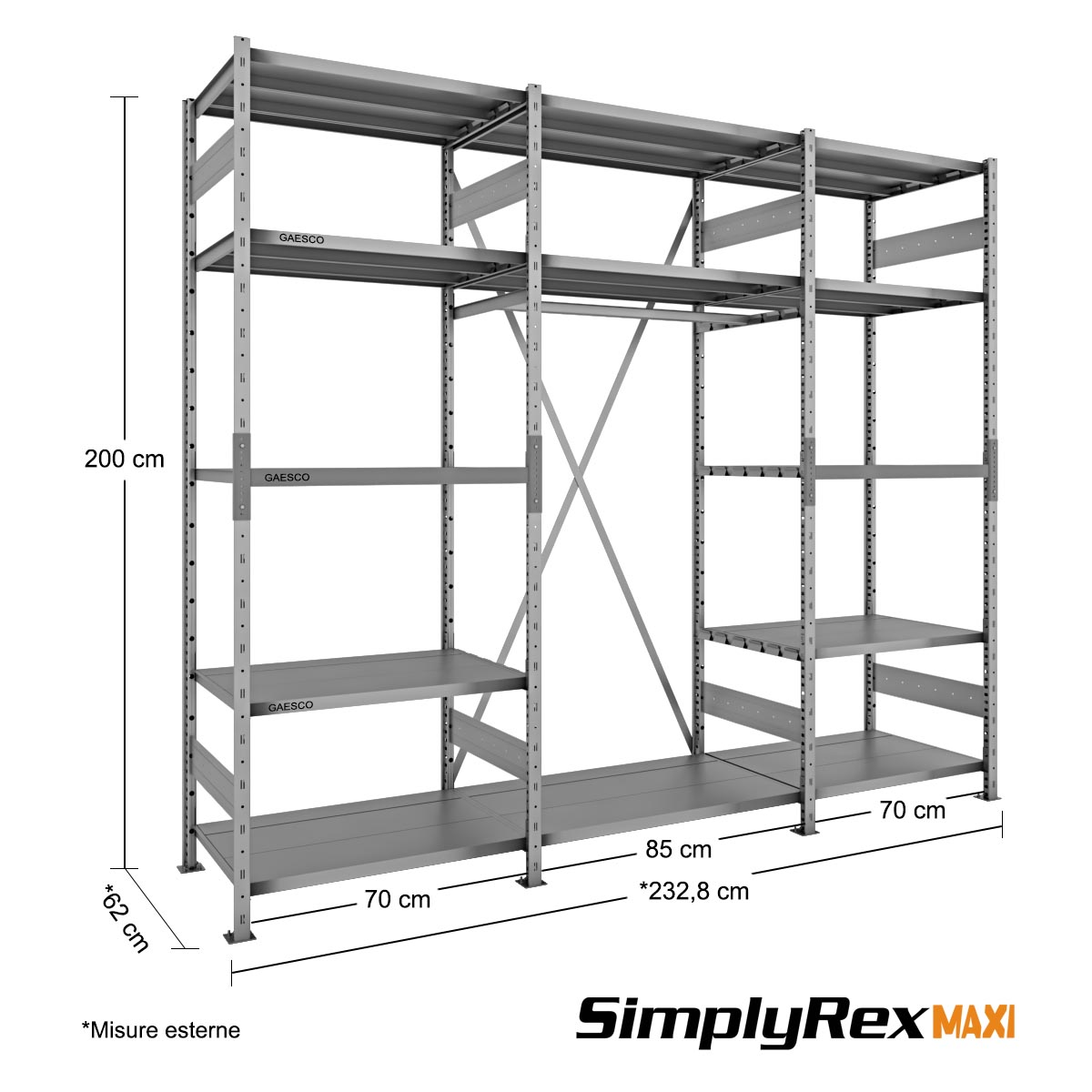 Scaffalatura capo appeso – SimplyRex – L.225xP.60xH.200 cm