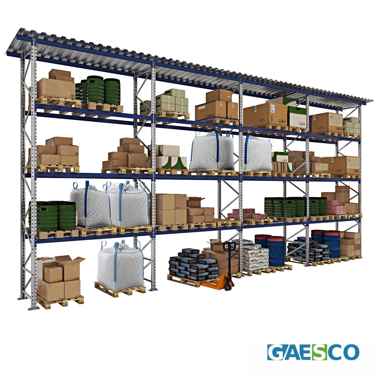 Scaffale Portapallet con tettoia (48 bancali) - cm. L.1140xP.100xH.550 (KIT)