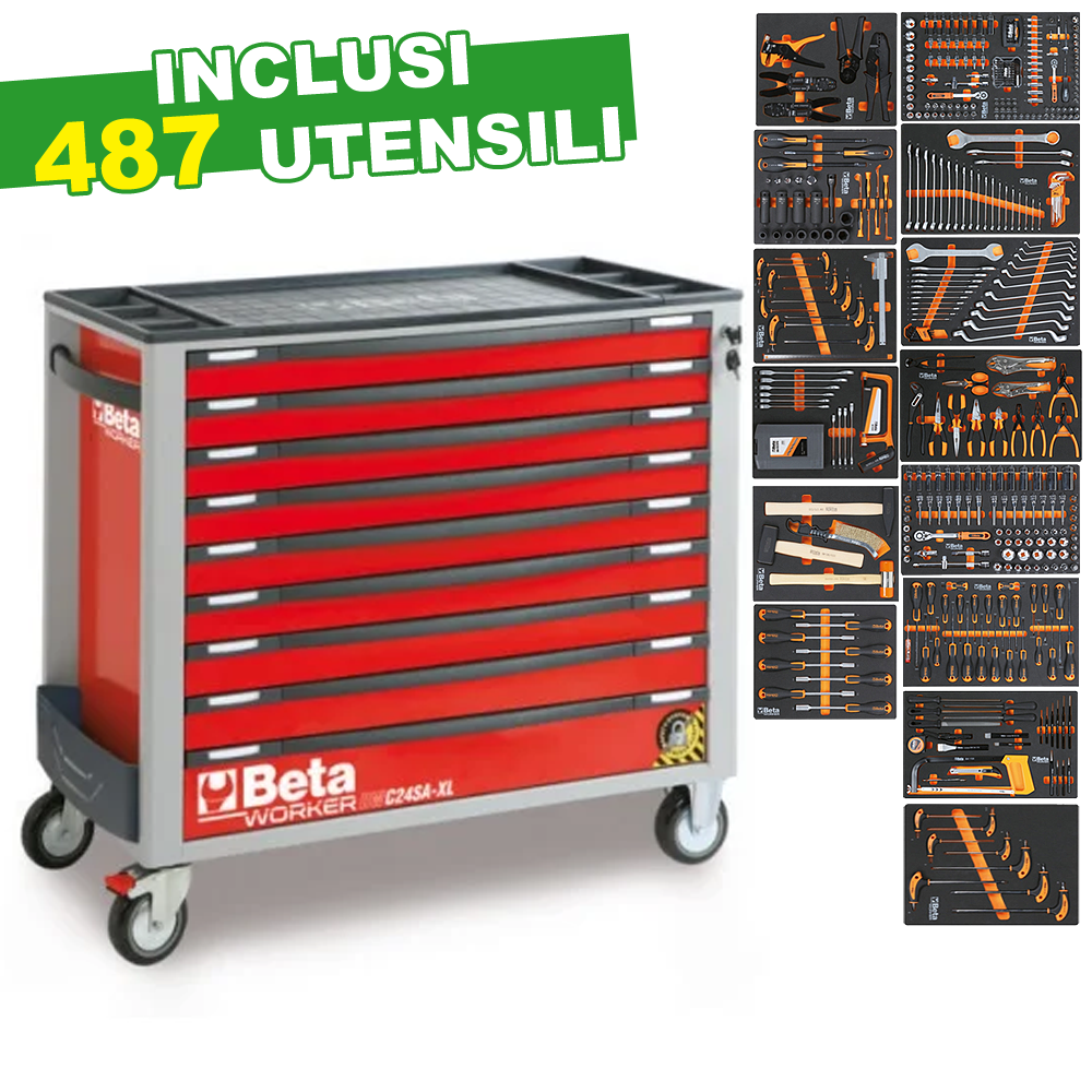 Cassettiera Beta Worker BW 2400S XLR9/E-XL Rosso | 487 Utensili