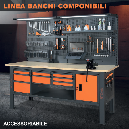 Banco Lavoro Beta C58BC-X2,1 8CA/O Arancio Inox | 2,1 mt | Gaesco