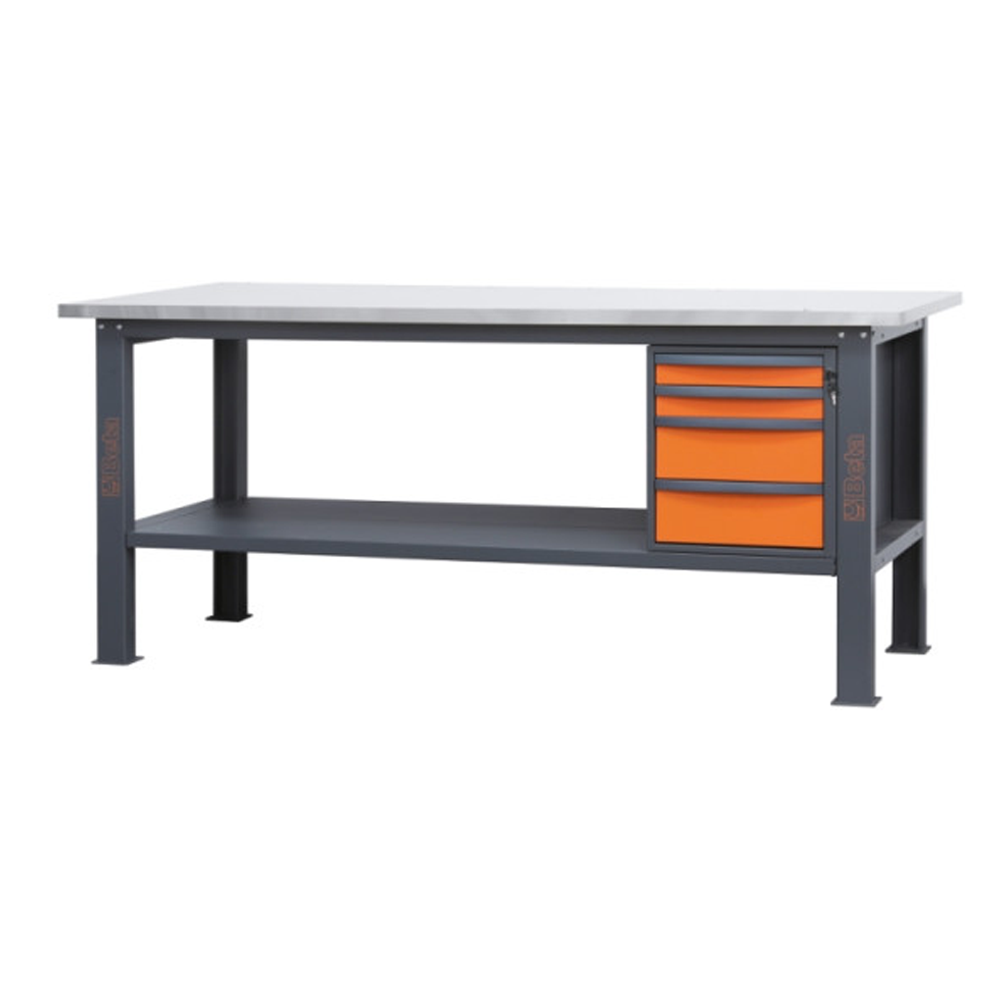 Banco Lavoro Beta C58BC-X2,1 4C/O Arancio Inox | 2,1 mt | Gaesco