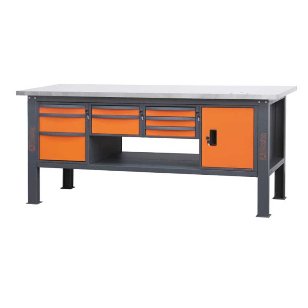 Banco Lavoro Beta C58BC-X2,1 8CA/O Arancio Inox | 2,1 mt | Gaesco