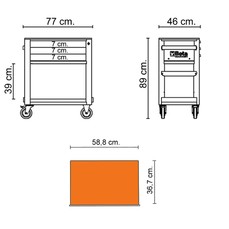 Carrello Beta Worker BW 5000S R/3M Rosso | 189 Utensili | Gaesco