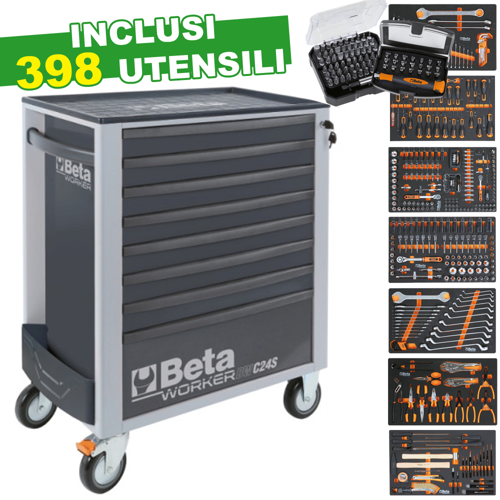 Cassettiera Beta Worker BW 2400S G8/E-L Grigio | 398 Utensili | Gaesco