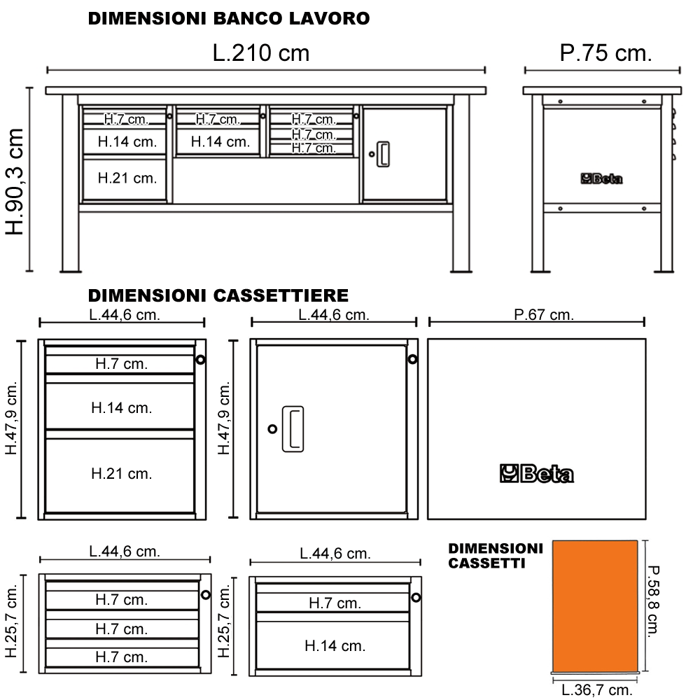 Banco Lavoro Beta C58BCA-W2,1/A Antracite | 2,1 mt | Gaesco