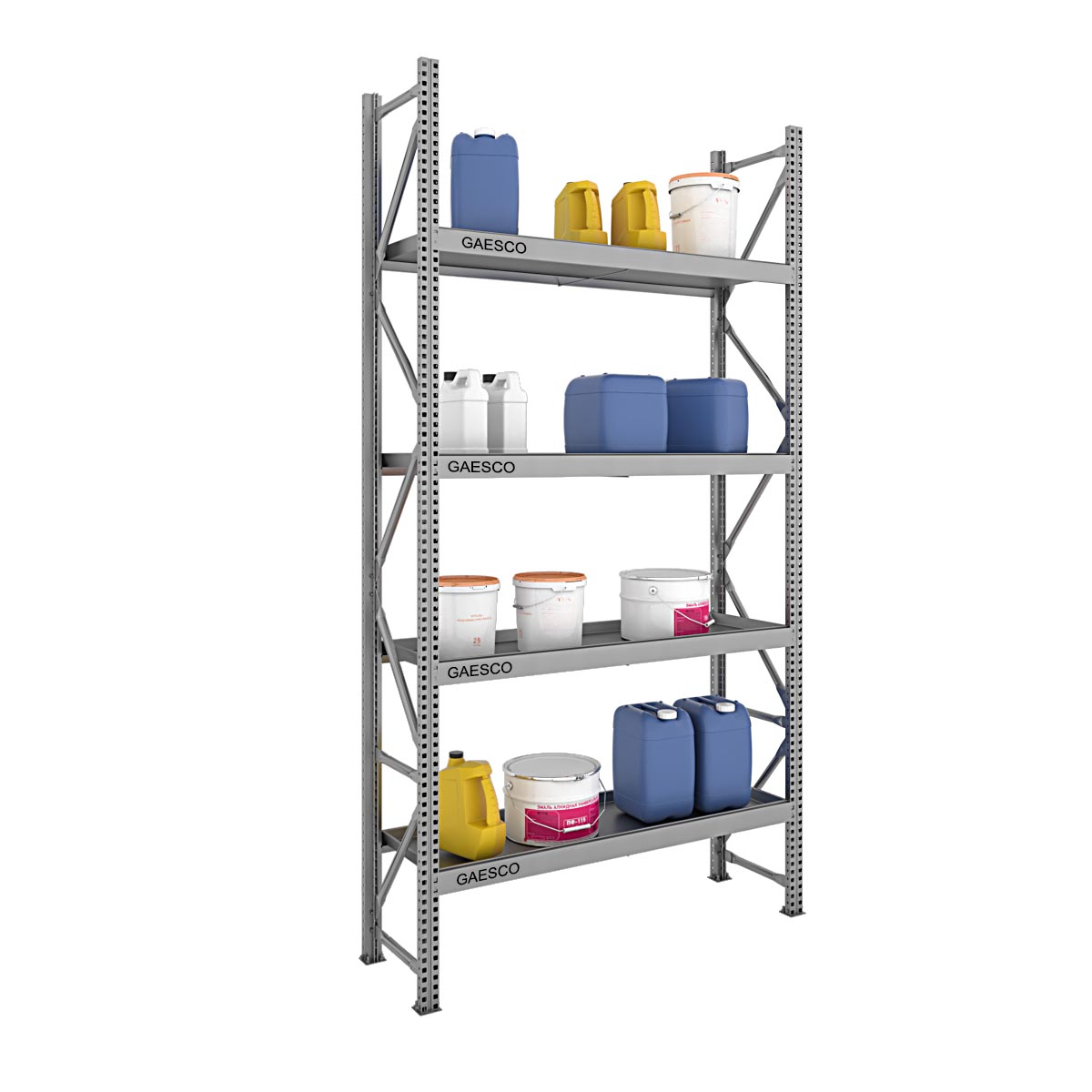 Scaffale a 4 ripiani con vasca zincata / cm.L.120xP.40xH.255 