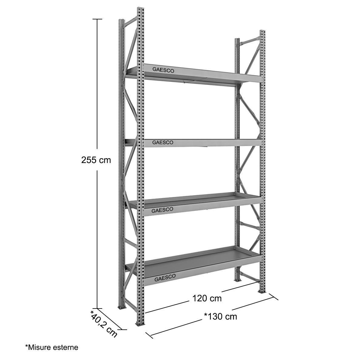 Scaffale a 4 ripiani con vasca zincata / cm.L.120xP.40xH.255 