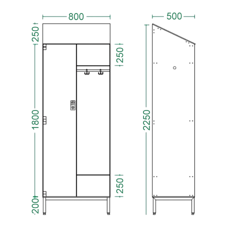 Armadietto per Spogliatoio classico con tetto in laminato HPL / 2 posti