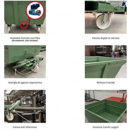 G-Flip Steel 750: Benna Ribaltabile 750 Kg Verde RAL 6011