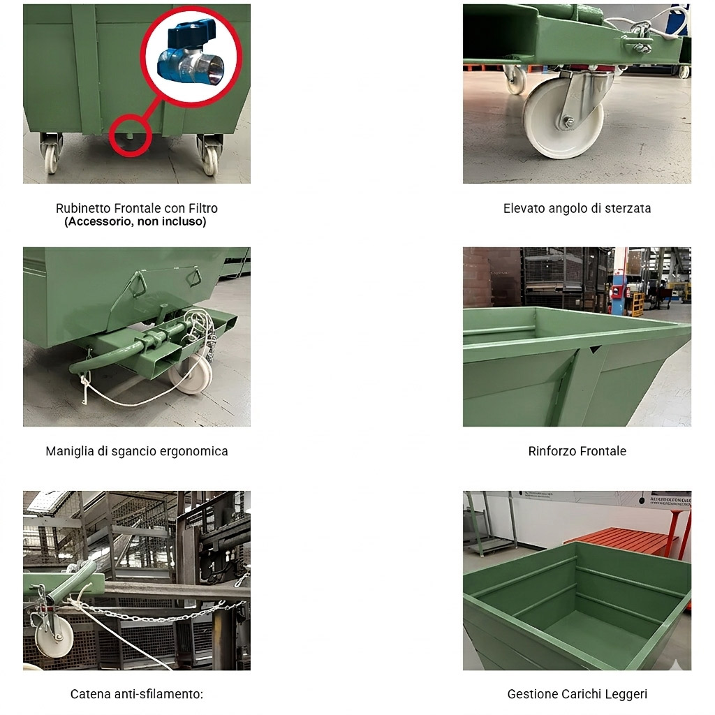 G-Flip Steel 750: Benna Ribaltabile 750 Kg Verde RAL 6011