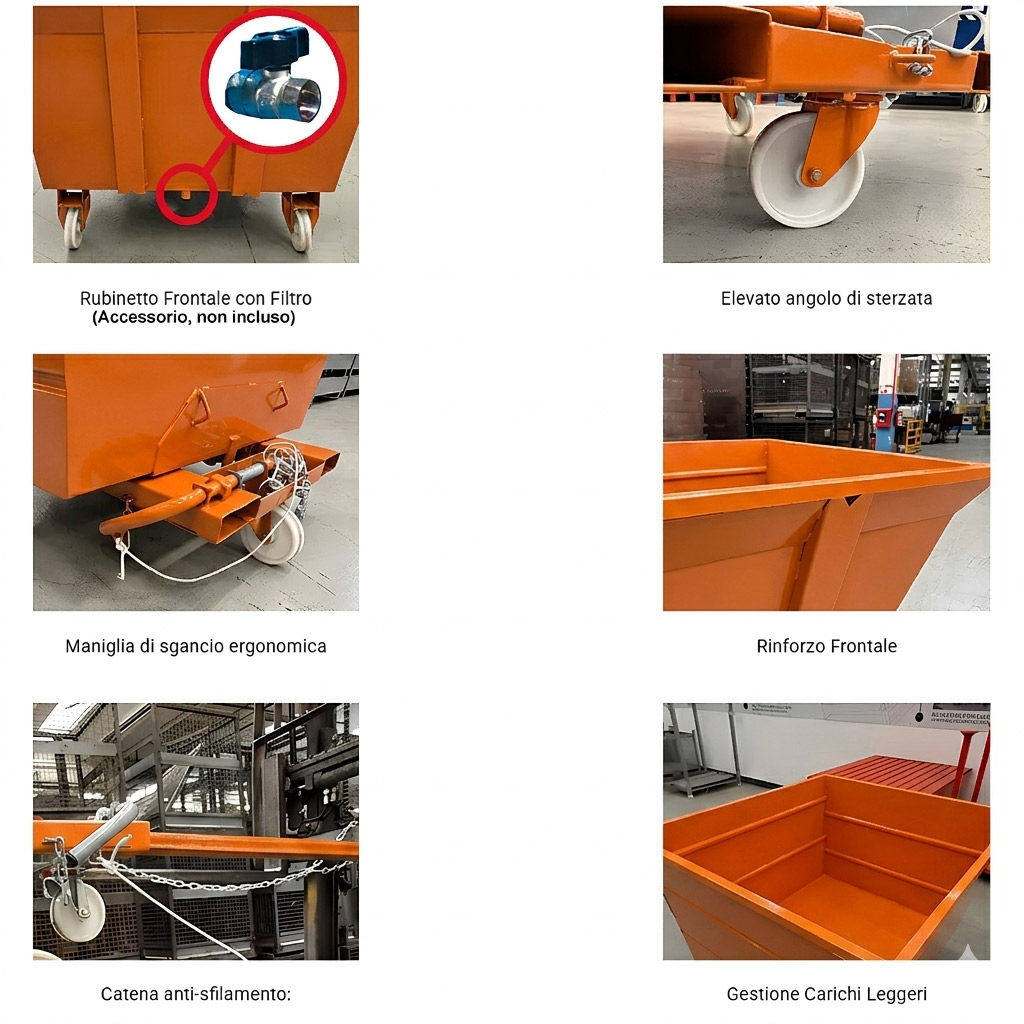 G-Flip Steel 550: Benna Ribaltabile 700 Kg Arancio RAL 2004