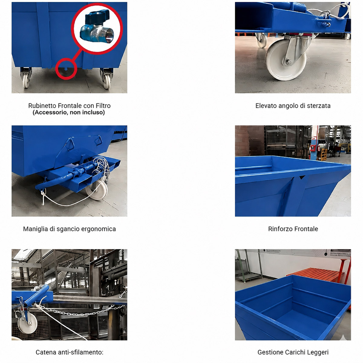 G-Flip Steel 1000: Benna Ribaltabile 850 Kg Blu RAL 5010