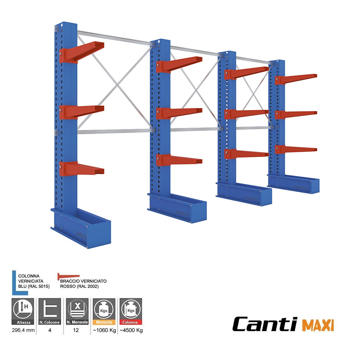 Cantilever 4 Colonne, 12 Bracci (1060Kg)  / cm. H.300xP.80 / Lungh. 470 cm.