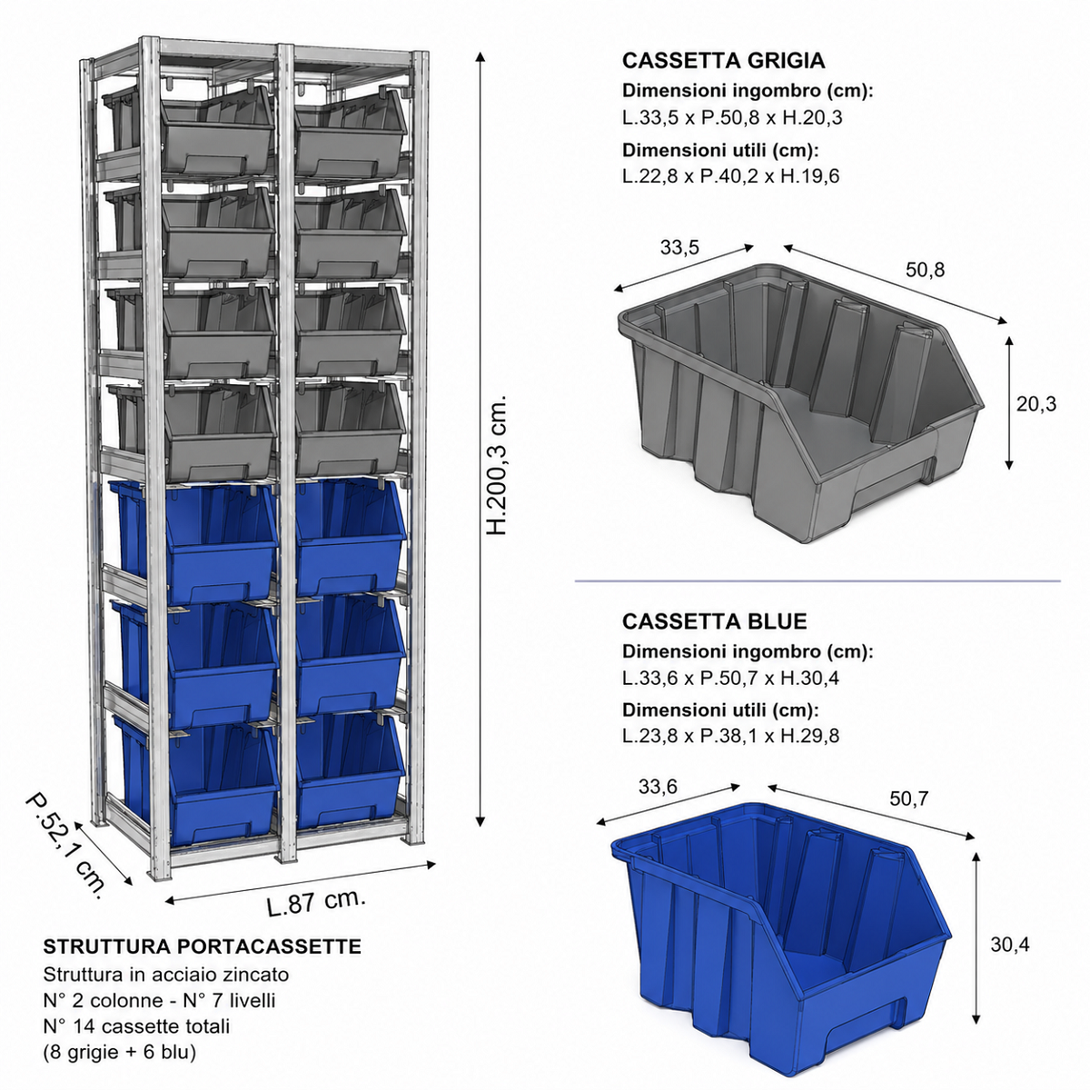 Scaffale Modulare Portaminuterie 14 Contenitori Picking Box Air