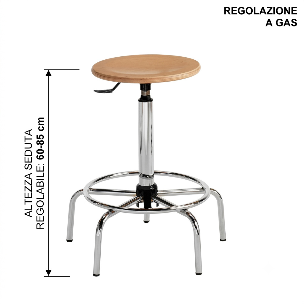 Sgabello tecnico da disegno in faggio regolazione a gas cm. 60/85 