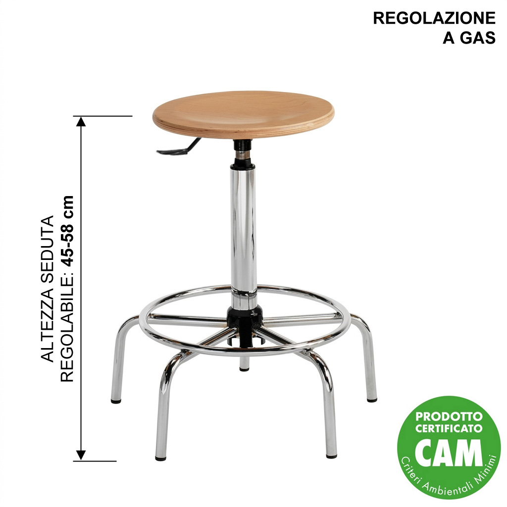 Sgabello tecnico da disegno in faggio regolazione a gas cm. 45/58 