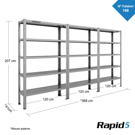 Scaffale Archivio 360 cm Rapid5 - Capienza 168 Faldoni DOX