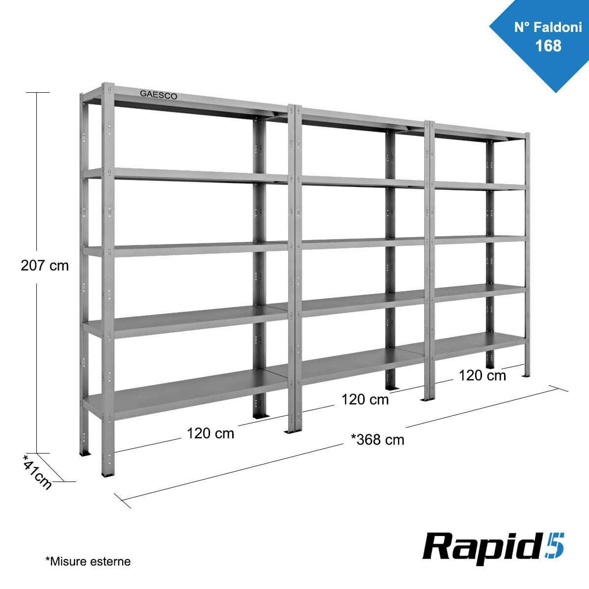 Scaffale Archivio 360 cm Rapid5 - Capienza 168 Faldoni DOX