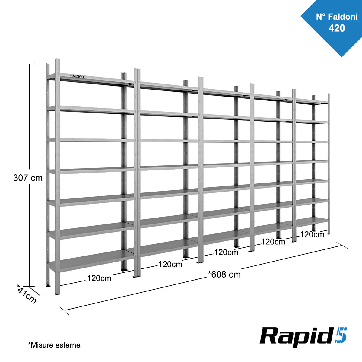 Scaffale Archivio 6 metri Rapid5 H300 - Capienza 420 Faldoni
